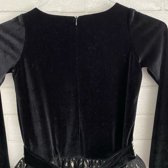Chasing Fireflies Girls Black Gold Velvet & Lace Tiered Party Dress EUC sz 7 - Picture 8 of 12